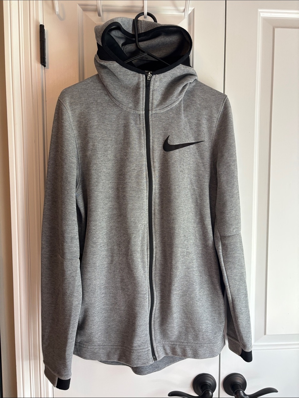 Nike Gray Full-Zip Hooded Sweatshirt with Black Swoosh